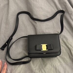 Salvatore Ferragamo Black Crossbody Bag with Gold Accent